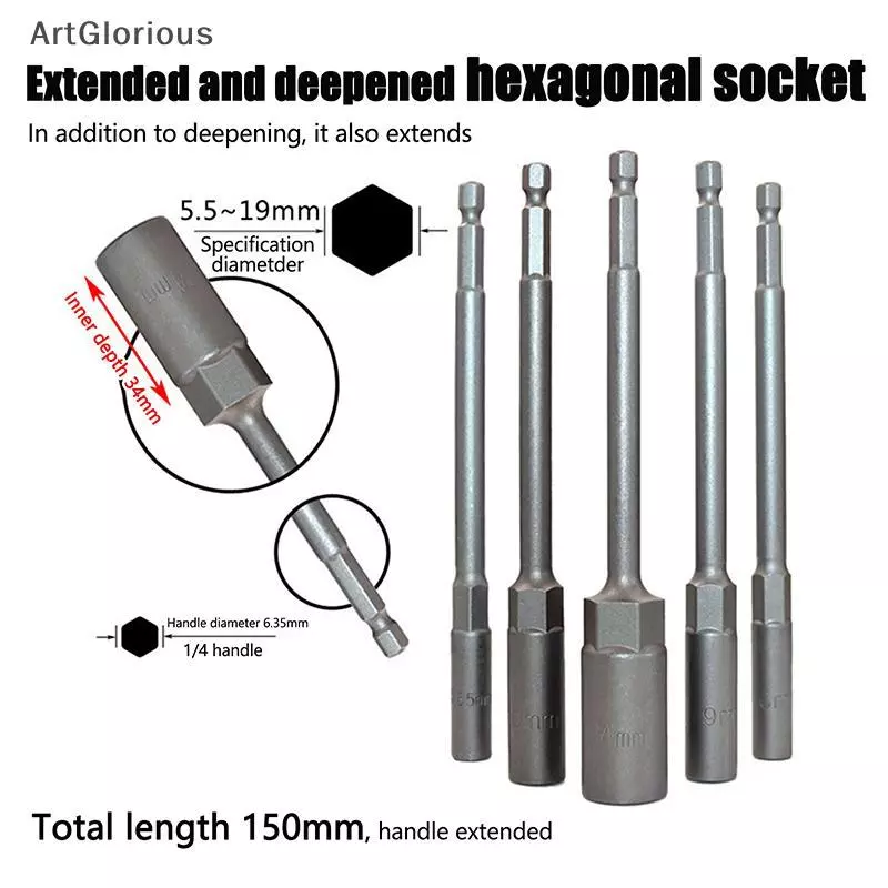 Art 1 PC 5.5-19 มม.ยาวสว่านไฟฟ้า Soet หัว Bolt Nut Driver Bit Impact เจาะ Bits อะแดปเตอร์ Soet ประแจ Extension Bar 150 มม.N