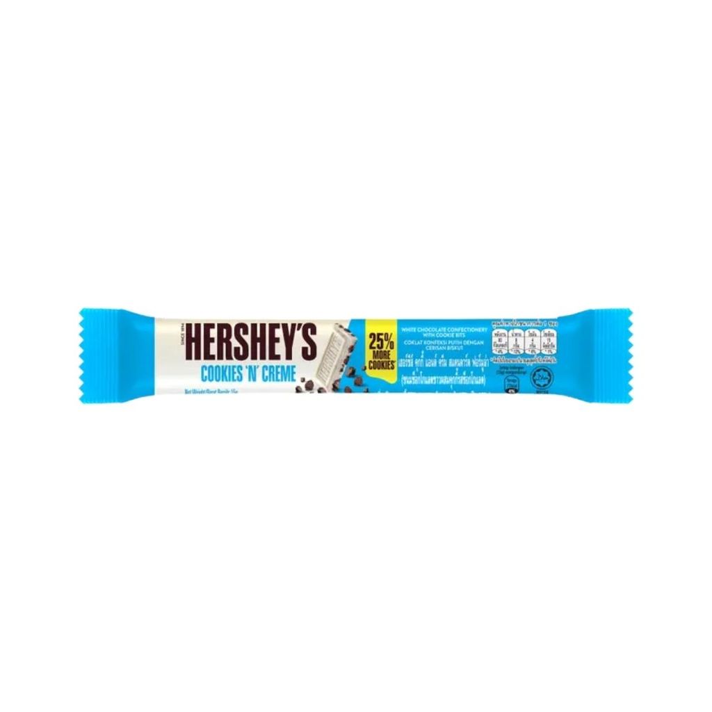 เฮอร์ชีส์ ไวท์ช็อกโกแลตผสมคุกกี้ Hershey's White Chocolate Cookies 15g.