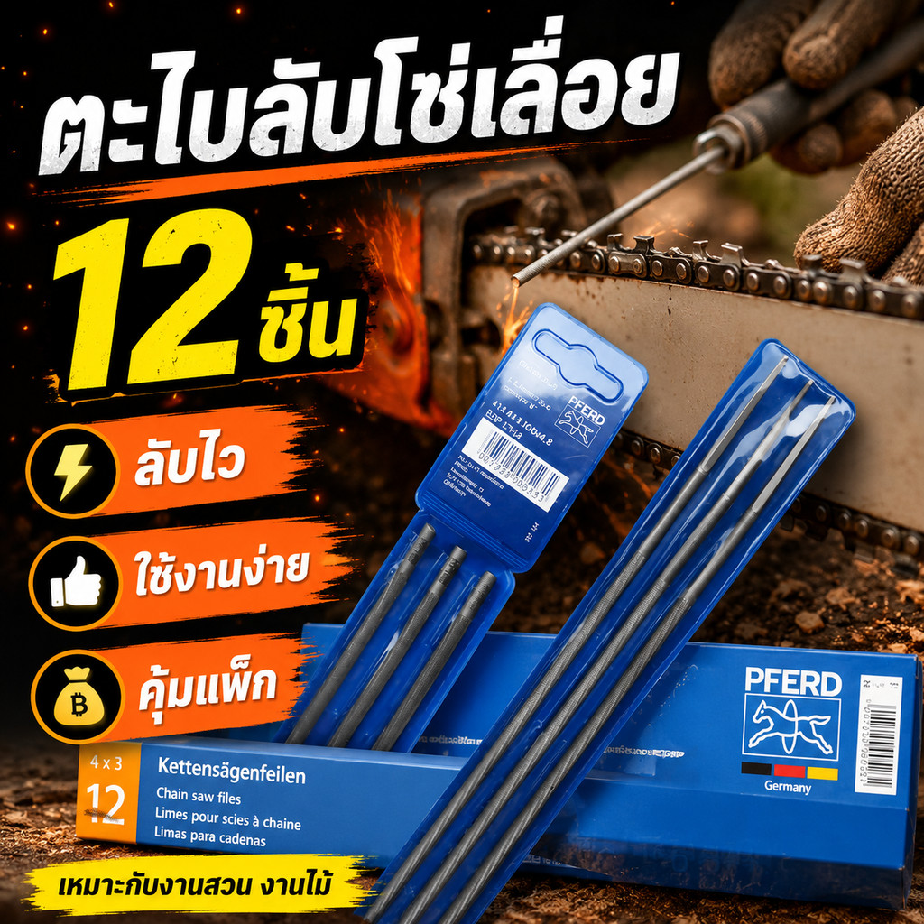 ชุดตะไบลับคมโซ่เลื่อย 12 ชิ้น ขนาด 4.8 มม. 5.5 มม. สำหรับเลื่อยโซ่ งานไม้ งานสวน อุปกรณ์ช่างซ่อมบำรุงเลื่อยยนต์ COD