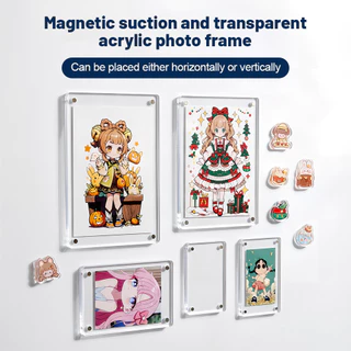 Magnetic กรอบรูป แม่เหล็กติดตู้เย็น กรอบรูปอะคริลิก ที่วางการ์ด โปร่งใส ผนังรูปภาพ DIY กรอบรูปขนาดเล็ก การตกแต่งตู้เย็น