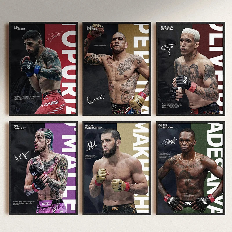 ตํานานชกมวยที่มีชื่อเสียง UFC ต่อสู้โปสเตอร์สร้างแรงบันดาลใจ Ilia Topuria ผ้าใบพิมพ์ภาพวาดตกแต่งผนัง