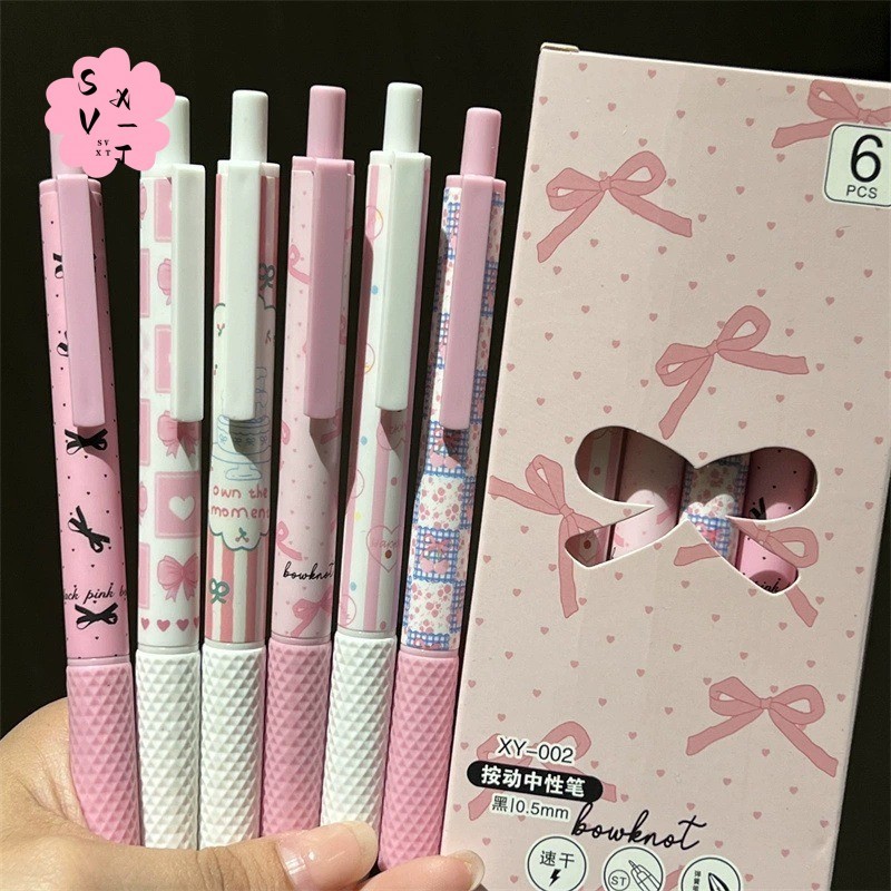 ปากกาเจลโบว์สีชมพูแห้งเร็ว - ปากกาแปรงสอบหัวสปริงสําหรับนักเรียน