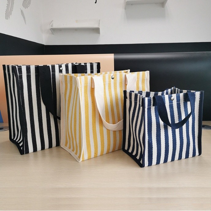 กระเป๋าผ้าแคนวาส Strip bag กระเป๋าลายทางแฟชั่น สไตล์มินิมอล (A201)