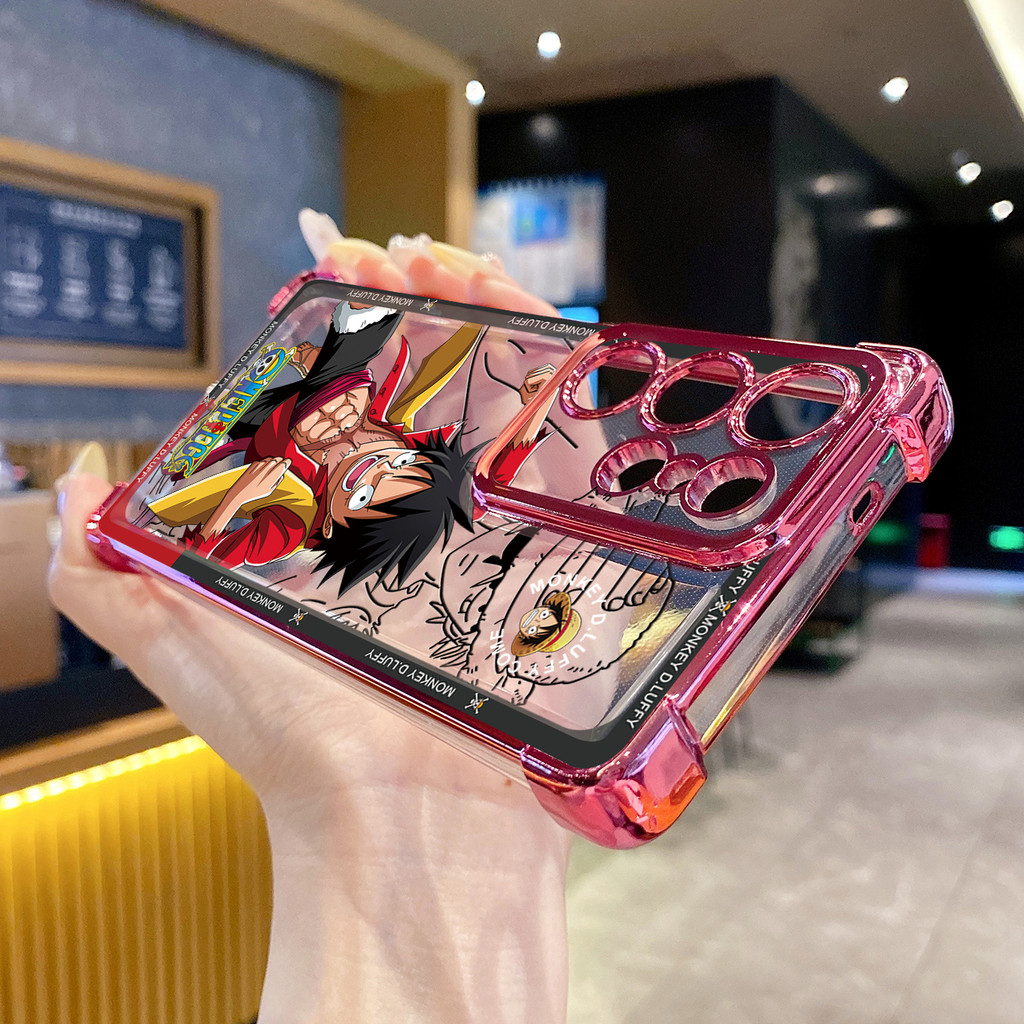 เข้ากันได้กับ Samsung Galaxy S25 S24 S23 Ultra S22 Plus S21 FE S20 Cool Zoro Luffy Clear Plating Case Anti Drop Cover