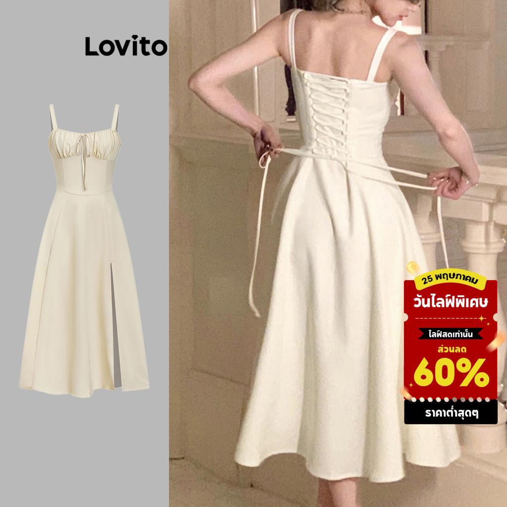 Lovito x Poppy ชุดเดรสผูกหน้าหลังสุดหรูหรา เดรสฤดูร้อนสำหรับผู้หญิง L74ED185