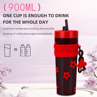 ซื้อ1แถม1 ขวดน้ํา900มล แก้วน้ําเก็บความร้อนและคว ง่ายต่อการพกพา กันรั่ว เหมาะสำหรับเด็ก พลาสติ