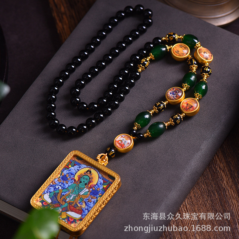 5.22-Original สินค้าใหม่ประเทศไทย Amulet CHAIN Wenwan Thangka Five Master Lanyard เสื้อกันหนาวสีดํานิลสร้อยคอจี้เชือกผู้ชาย