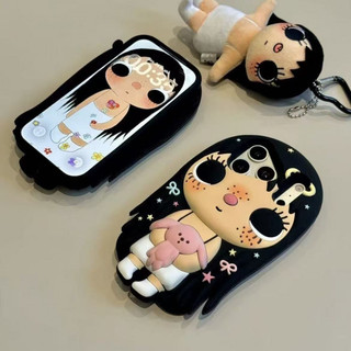 3D สาวการ์ตูนซิลิโคนเคสโทรศัพท์สําหรับ iPhone 17 16 15 14 13 Pro Max กันกระแทก