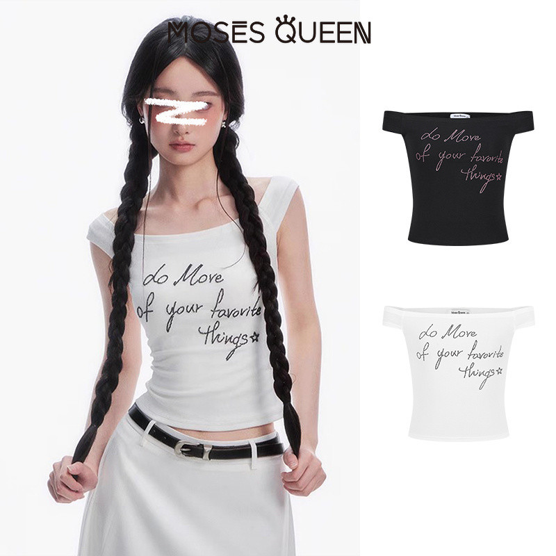 MOSESQUEEN เสื้อผ้า T แบบหนึ่งข้าง สำหรับผู้หญิง ฤดูร้อน ดีไซน์ใหม่ เซ็นส์ สไปซ์ กลิ่นหอม ชุดสั้น ฤดูร้อน #63011