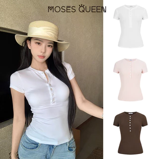 MOSESQUEEN เสื้อผ้าสตรี ที่มีแขนสั้น แบบไหล่เอว ฮังรี เน็ค ขนาดเล็ก แขนยาว ผ้าลิโอเซล เทนซ์เซล ขนแกะ ตัวช่วยให้รู้สึกบางเล็กน้อย #63415