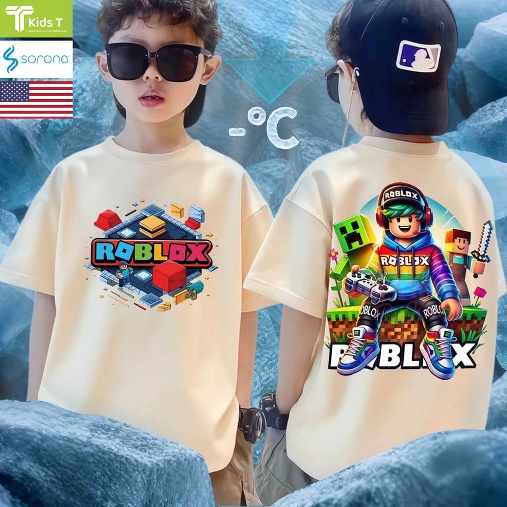 เสื้อrobox ร้าน Kids T เสื้อเด็ก ผลิตจากผ้าฝ้าย 100% พิมพ์ลาย roblox เหมาะ เด็กผู้ชาย และ เด็กผู้หญิง #7