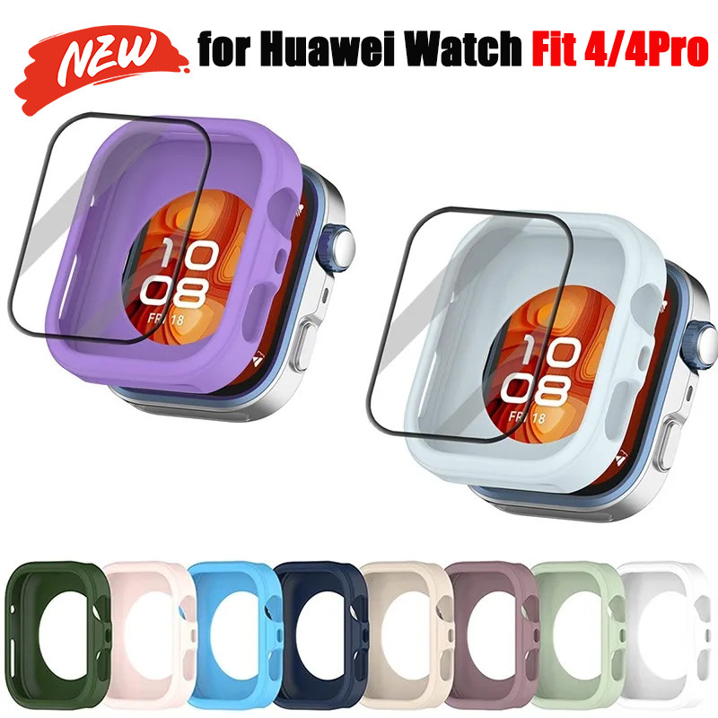 เคสซิลิโคน+ฟิล์มกันรอยสําหรับ Huawei Watch Fit 4/4Pro อุปกรณ์เสริมเปลือกกันชนนาฬิกา