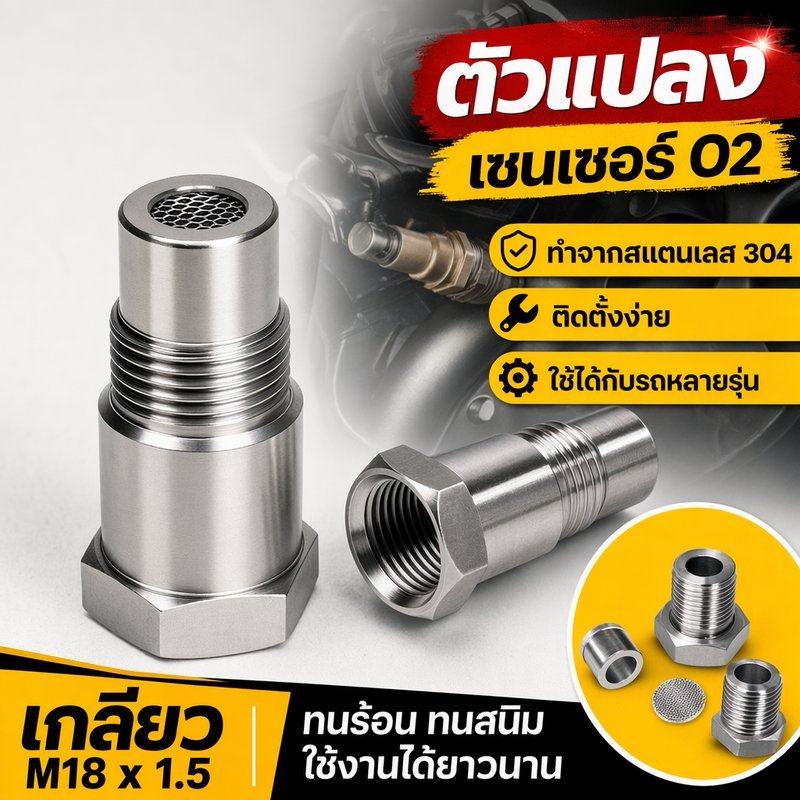 COD อะแดปเตอร์เซ็นเซอร์ออกซิเจน O2 M18x1.5 สแตนเลส 304 ตัวหลอกเซ็นเซอร์ ท่อไอเสีย กันไฟโชว์