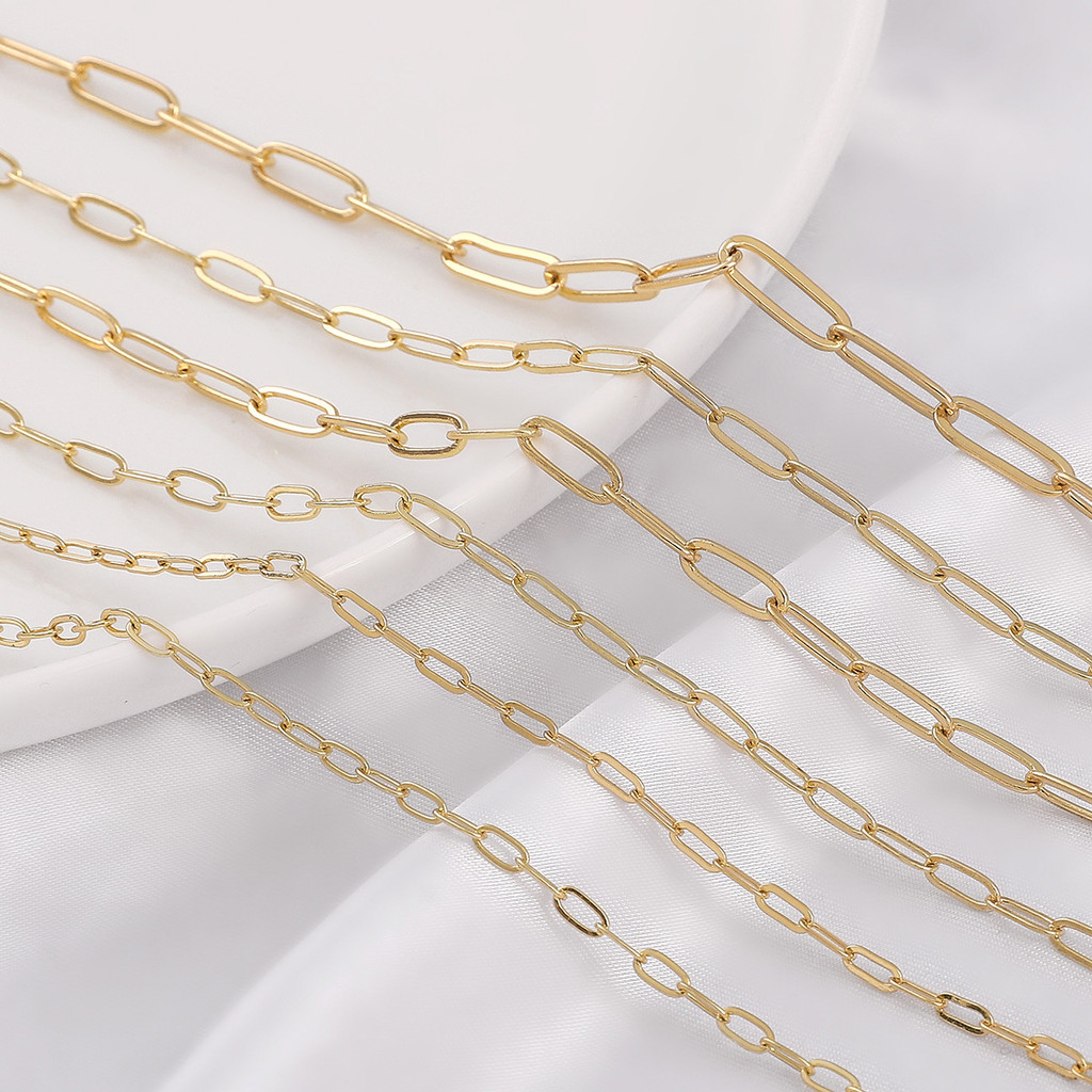 สี Retention 14K Gold-Packed Flattened ยาว O Chain diy Handmade สร้อยคอสร้อยข้อมือกระเป๋าการปรับเปลี