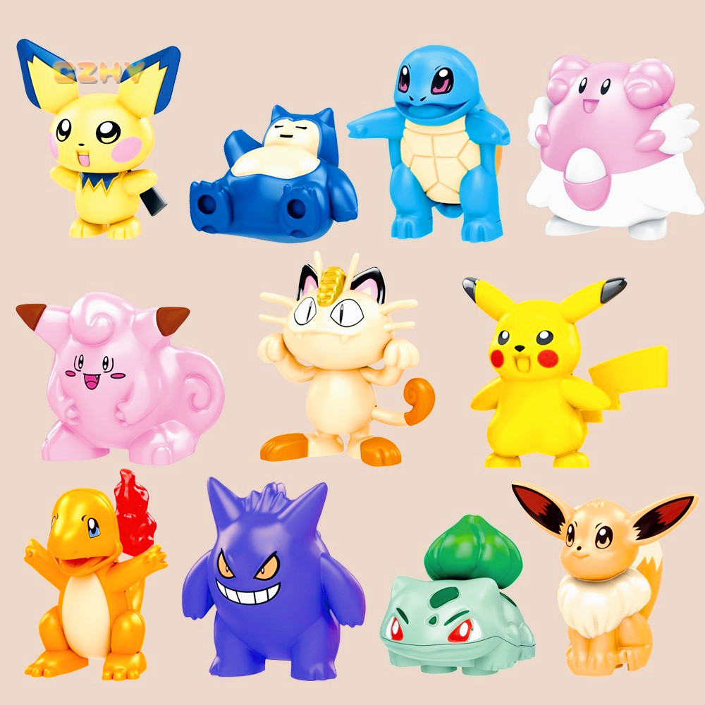 น่ารัก Snorlax Squirtle Blissey Pichu Clefairy Meowth Charmander Gengar Bulbasaur Eevee บล็อกของเล่นเด็กของขวัญ
