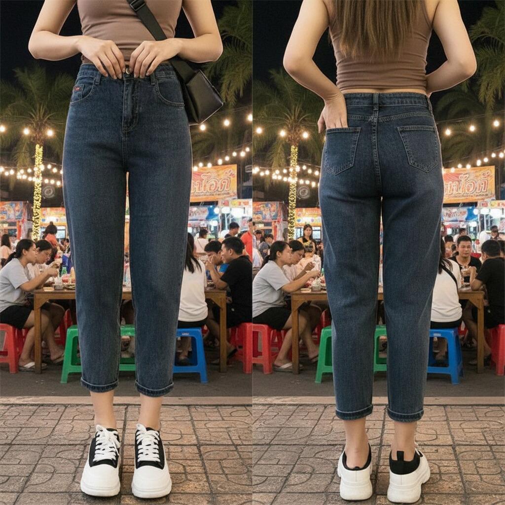 JIAQI วินเทจพรีเมี่ยม กางเกงลำลองเอวสูงกระบอกตรง สะโพกใหญ่ใส่สวย 5XL