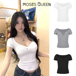 < MOSESQUEEN > เสื้อผ้าสตรี แบบเดิมอเมริกัน คอวีกับด้านข้าง แขนสั้น กระโปรงสั้น หลากสีสัน เสื้อผ้าฤดูร้อน สำหรับสาวๆ ที่ชื่นชอบสไตล์สปิซเกิร์ส แบบเรียบง่าย แต่ดูโดดเด่น #62975