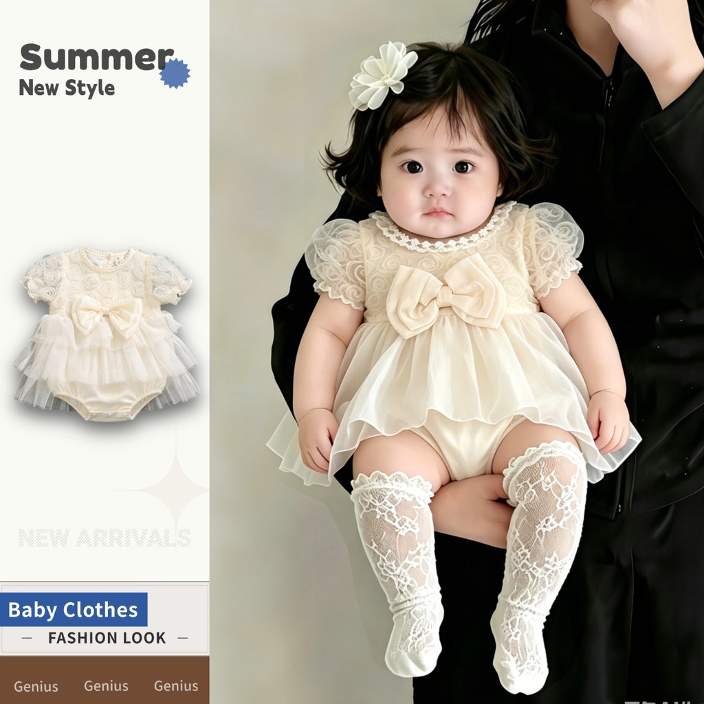 สไตล์เจ้าหญิงแขนสั้น Jumpsuit 0-28 เดือนฤดูร้อน Super Dream เสื้อผ้าเด็กผู้หญิงของขวัญวันเกิด Class A ผ้าฝ้าย Rose Romper Outwear