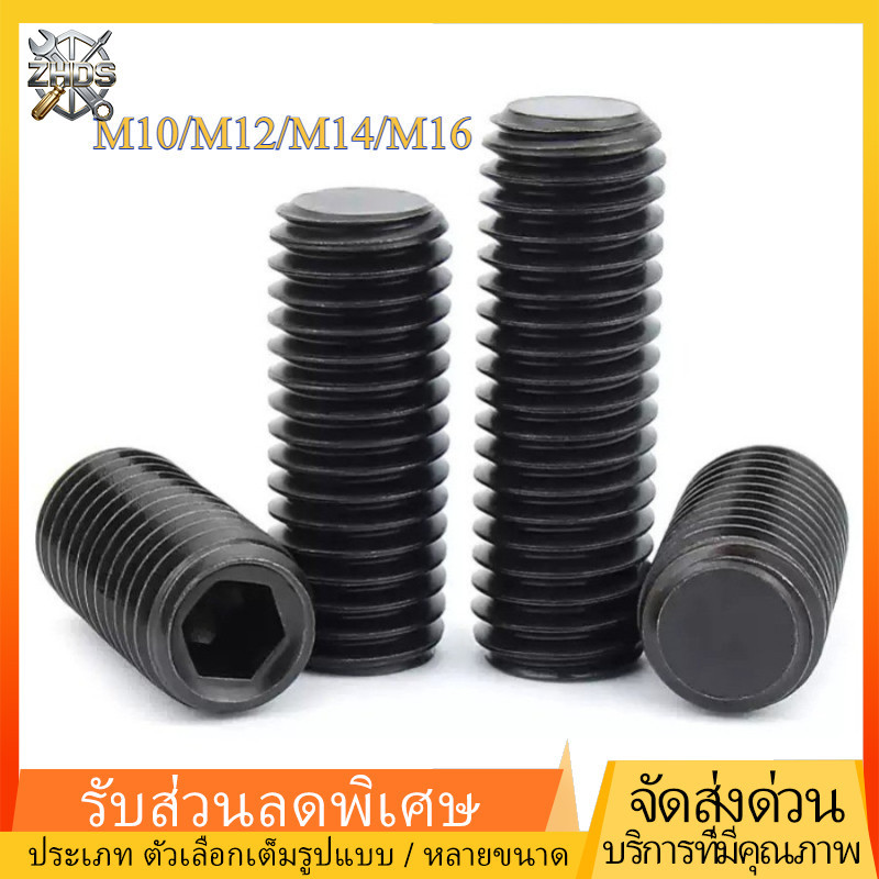 สกรู ตัวหนอน หกเหลี่ยม ปลายแหลม 12.9 ชุบดำ เกลียวมิล หยาบ / Hex Socket Set Screw  M10/M12/M14/M16 * L: 8-60 มม.ZHDS*