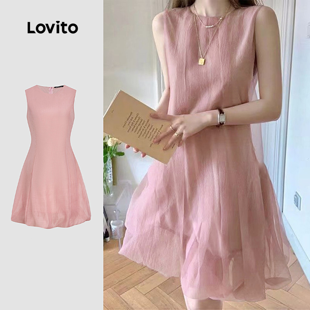 Lovito ชุดเดรสหรูหราสำหรับงานปาร์ตี้ งานแต่งงาน ฤดูใบไม้ผลิ/ฤดูร้อน สีชมพูอ่อน สองชั้น เนื้อผ้าเบา นุ่มสบาย เหมาะสำหรับผู้หญิง L171ED1032