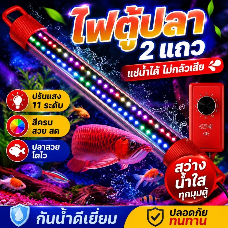 ไฟตู้ปลา LED ใต้น้ำ 2แถว ปรับแสง11ระดับ กันน้ำ เร่งสีปลา ไฟตู้ปลาสวยงาม ปลาสวยงาม ประหยัดไฟ