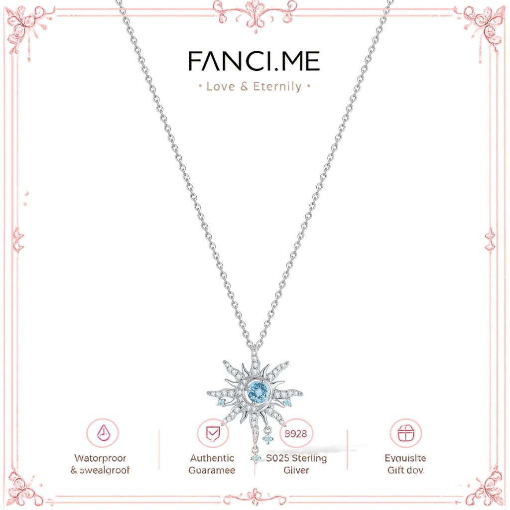 FANCIME "Soluna Nexus" สร้อยคอเงินแท้ Birthstone มีนาคม