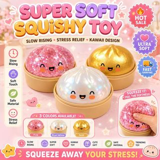 New Glitter Dumpling Squishy Toy | Realistic Squeezable Dumpling Stress Relief Toy | Cute Design