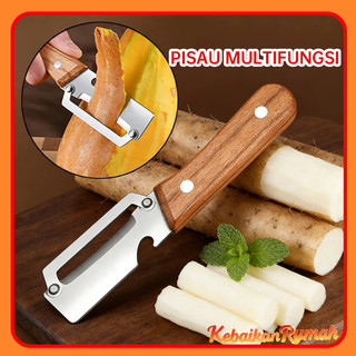 Pegangan Kayu Padat Peeler Sayuran Buah Multifungsi Lilin Labu Dapur Kentang