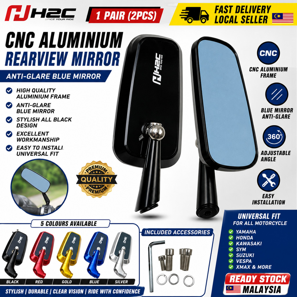 รถจักรยานยนต์ Universal กระจกมองข้าง H2C,Yamaha,Honda,SYM,KAWASAKI H2C 1 คู่ 2 ชิ้นกระจกมองหลัง CNC 