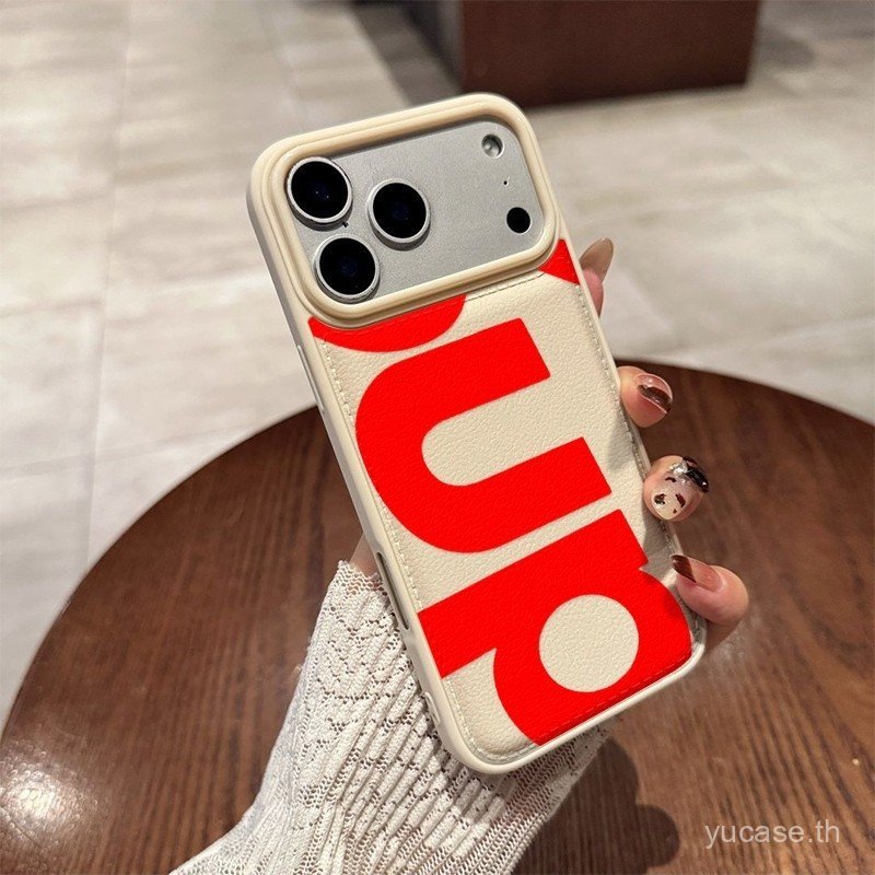 ลิ้นจี่หนังเคสโทรศัพท์ตัวอักษรสีแดงสโลแกนภาษาอังกฤษเหมาะสําหรับiPhone 15promax 16promax 16pro 17 16 15 14 pro max 11promax 12promax 17pro Shock-Resistantกรณี