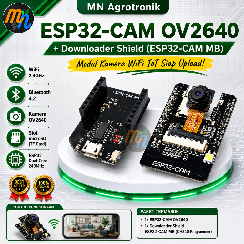 ESP32-CAM OV2640 + โล่ดาวน์โหลด (ESP32-CAM MB) – โมดูลกล้อง IoT WiFi พร้อมอัพโหลด!