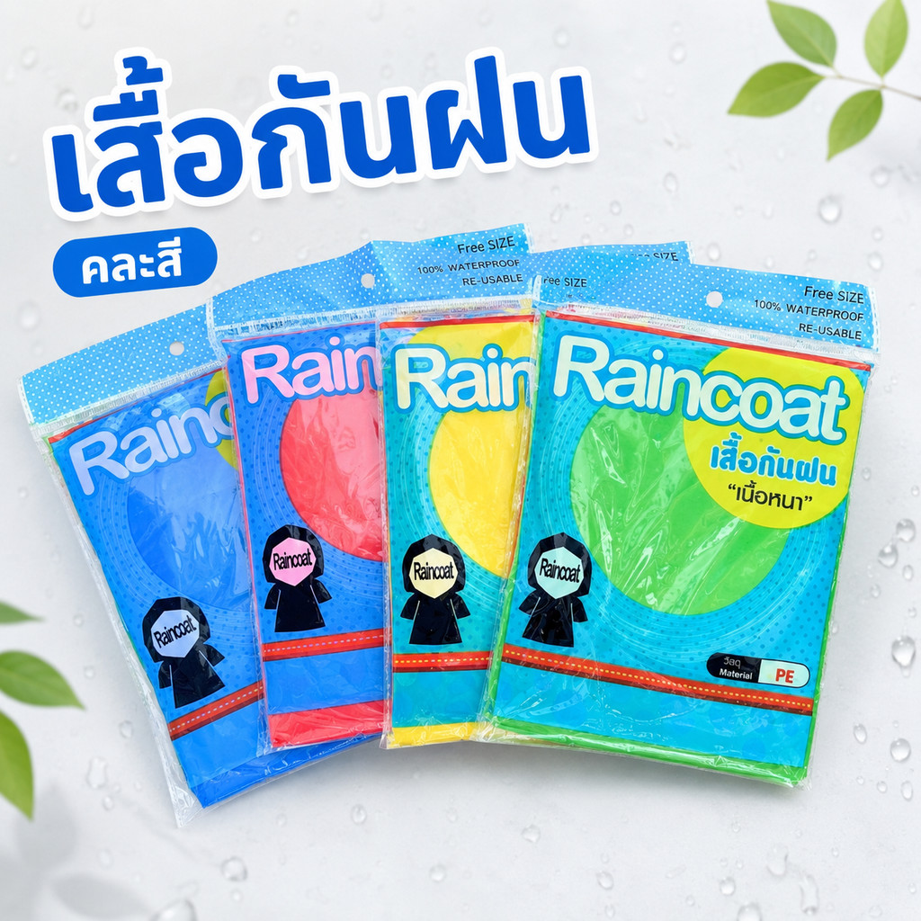 6-10-12 ตัวพร้อมส่ง เเสื้อกันฝนผู้ใหญ่ PE แบบหนา ขนาด 145x85 ซม  คละสี