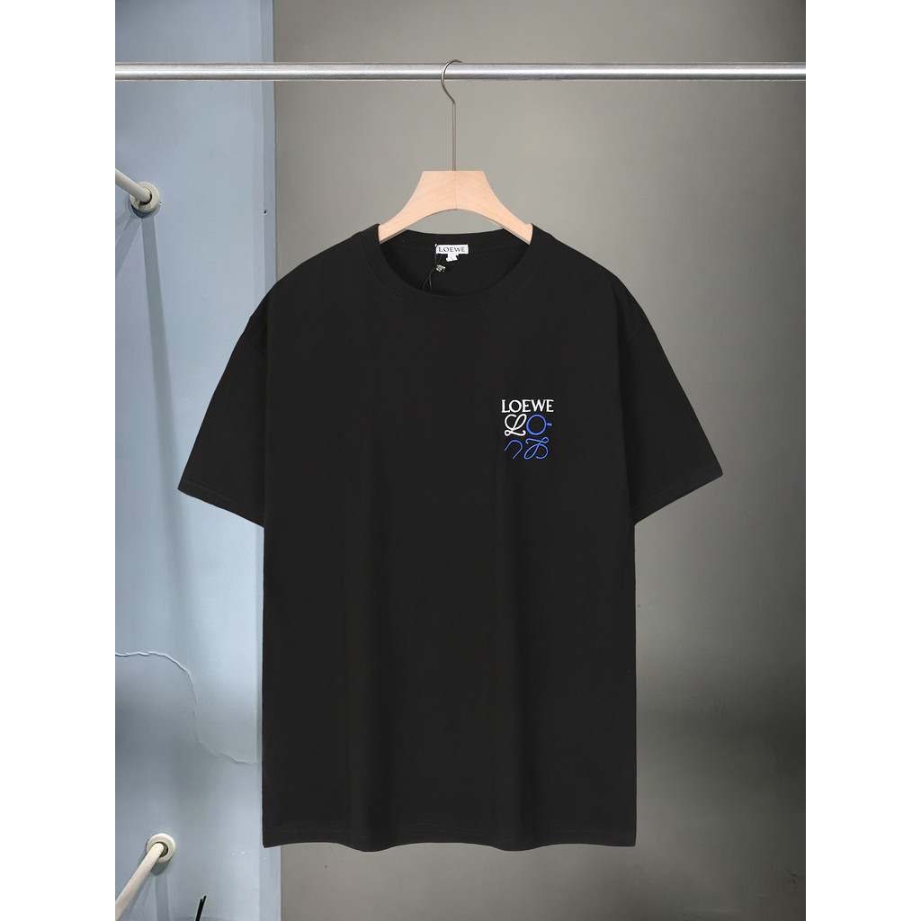 LOEWE รุ่นเคาน์เตอร์เสื้อยืดแขนสั้นสไตล์คู่ลําลองขนาดใหญ่รอบคอญี่ปุ่นกีฬาแขนสั้นด้านในไหล่อย่างเป็นท