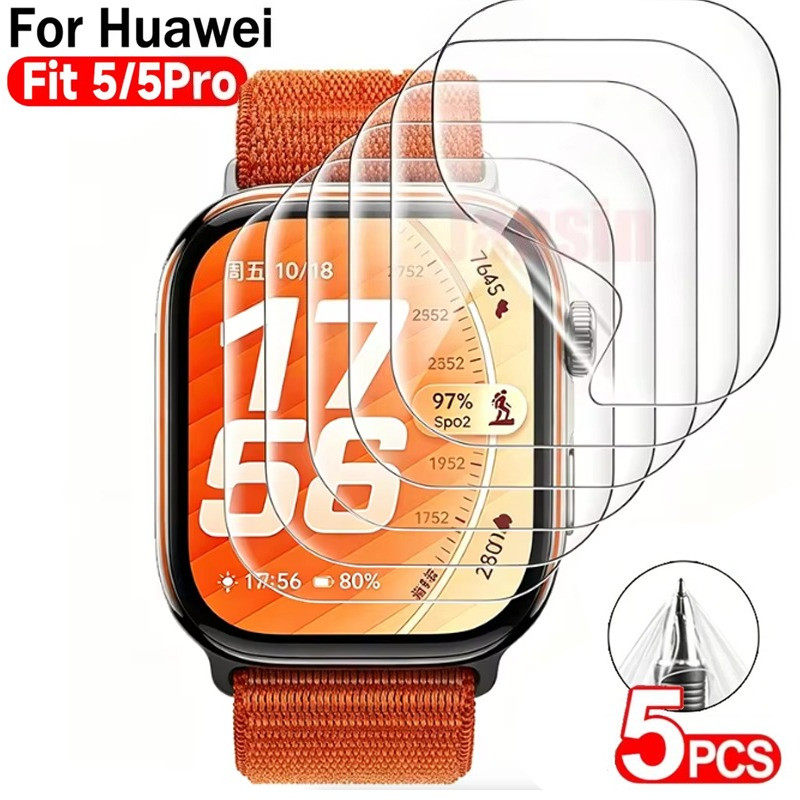 5 ชิ้นฟิล์มไฮโดรเจลสําหรับ Huawei Watch Fit 5 Pro/Fit 5 ป้องกันหน้าจอ HD Clear Anti scratch ฟิล์มสําหรับ Huawei Fit5 Fit4 Fit4Pro