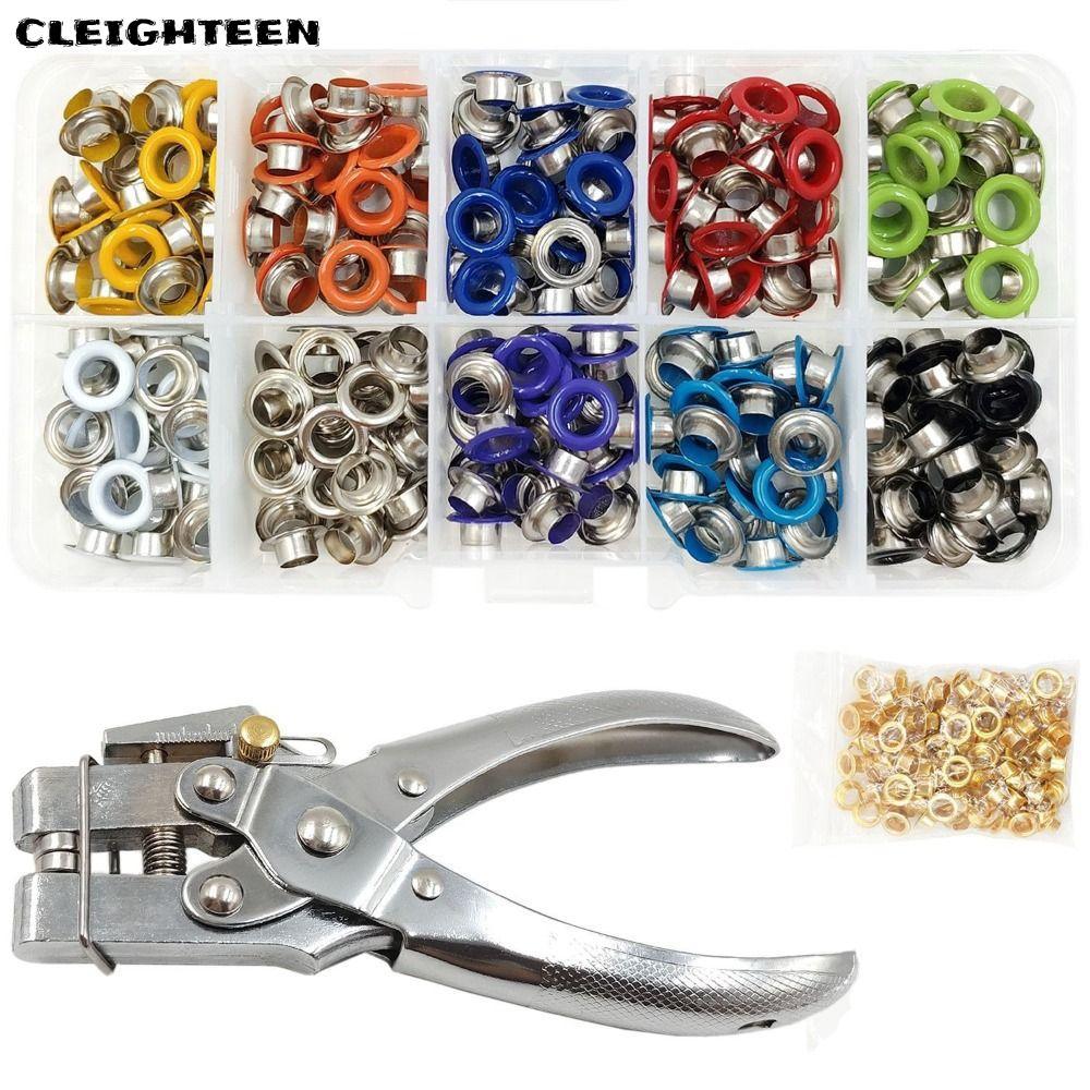 CLEIGHTEEN 400PCS โลหะตาไก่ชุด, 5 มม.ขนาดหลายสี Grommets ชุด, เสื้อผ้าทํา Punch คีมเครื่องมือติดตั้งวัสดุโลหะชุดเครื่องมือ Leathercraft