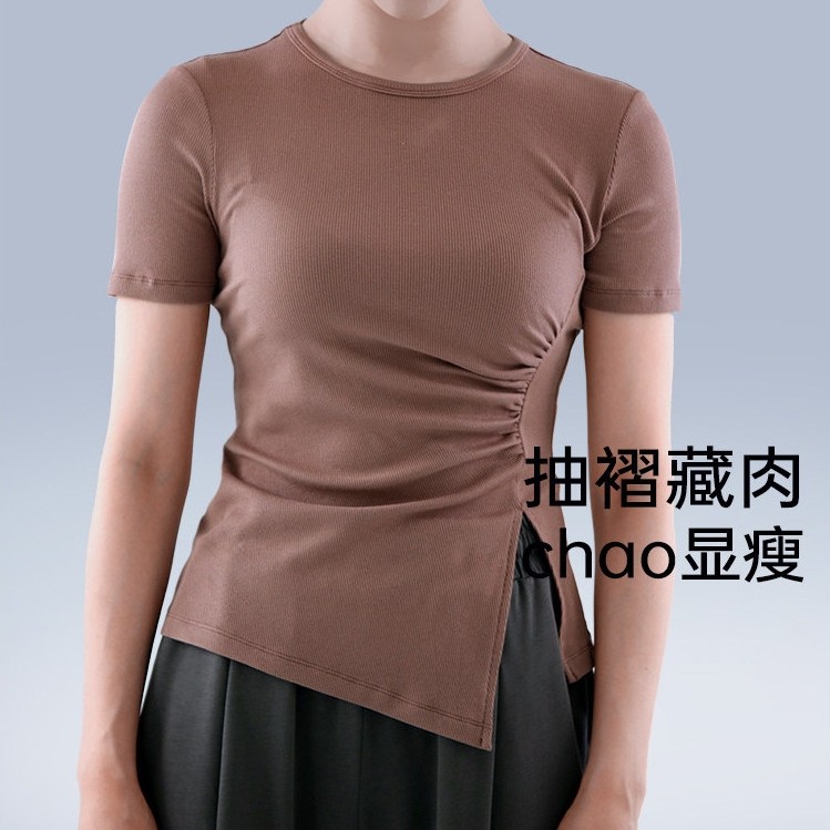 Cypress House Dance Modern Dance เสื้อยืดแขนสั้นด้านบน Zhao Lei IND Series รอบคอไม่สม่ําเสมอเสื้อยืด