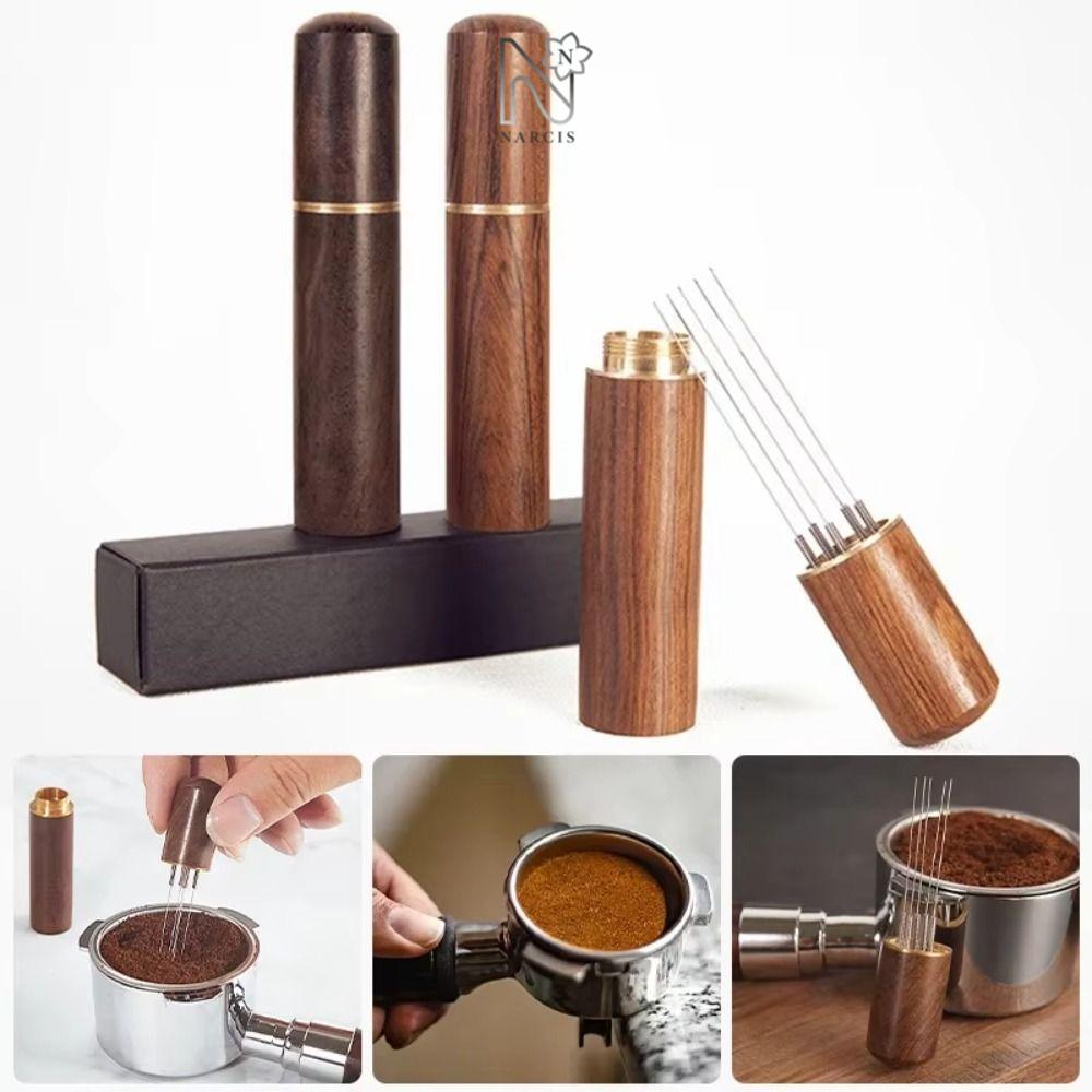 NARCIS Espresso Coffee Stirrer, Mini Wood Handle Coffee Powder Tamper, Professional สแตนเลส Espresso