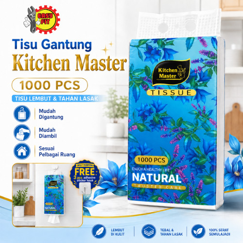 EASY FIT 4 ชั้น Deluxe Soft Cheerful Tissue 1000 แผ่น KITCHEN MASTER หนาแขวนกระดาษทิชชู่เช็ดหน้า