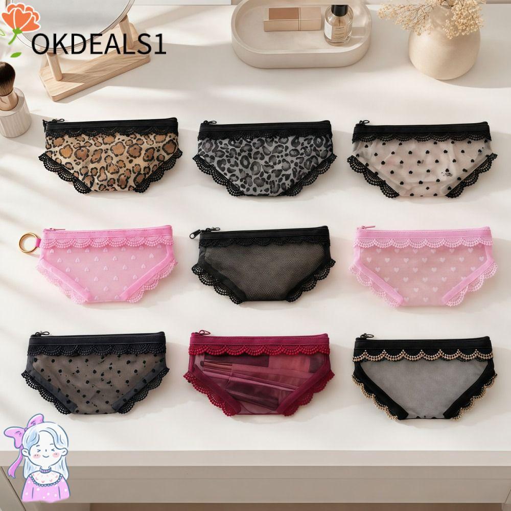 DEALSHOP กระเป๋าเครื่องสําอาง,กางเกงรูปร่างกระเป๋าเก็บแต่งหน้าโปร่งใส,ความคิดสร้างสรรค์ลูกไม้หัวใจ Y2K ตาข่ายกระเป๋าใส่อุปกรณ์อาบน้ําสําหรับการเดินทาง