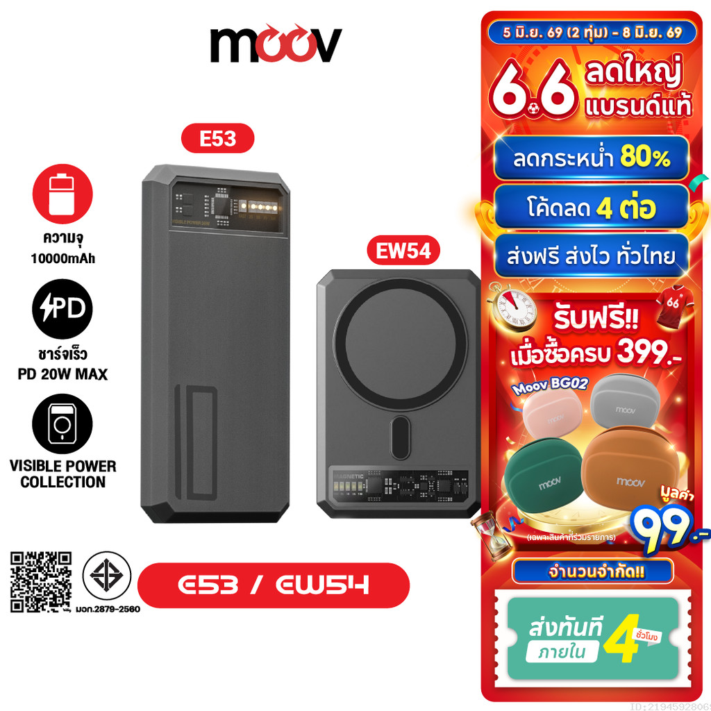 [ส่งไว] Eloop E53 10000mAh / Eloop EW54 10000mAh MagCharge Magnetic QC PD 20W Power Bank ชาร์จเร็ว