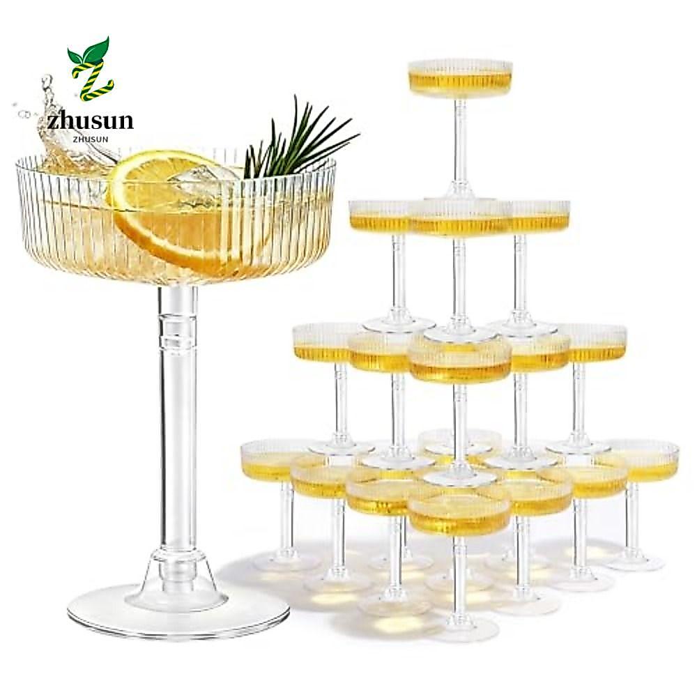 ZHUSUN แก้วสีอ่อน, แก้ว Martini พลาสติกใส, หรูหราที่ถอดออกได้ทิ้ง Lightcolor Tower ถ้วยขนมหวานสําหรับงานแต่งงานวันเกิด Party