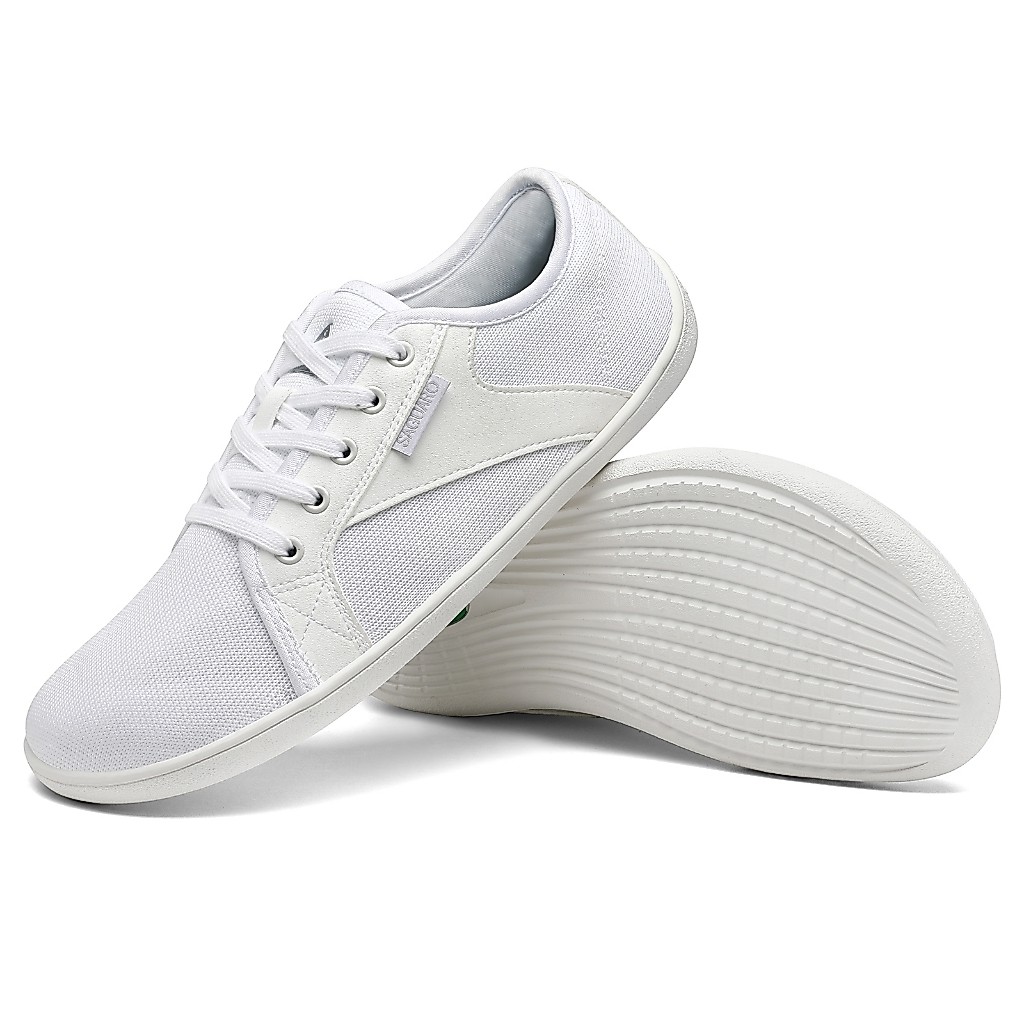 รองเท้าผ้าใบหน้ากว้าง Saguaro แบบลำลอง สไตล์มินิมอล barefoot shoes Luck สีขาว