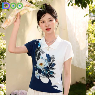 เสื้อเชิ้ตผู้หญิงไซส์ใหญ่พิมพ์ลายดอกไม้เสื้อชีฟองเสื้อแขนสั้น