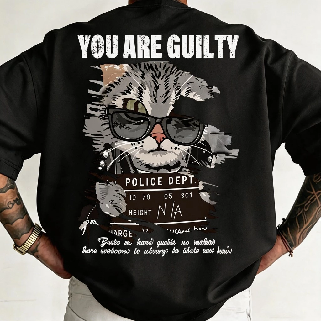 DailyTee🌟 เสื้อยืด Oversize ' Mugshot Cat ' สไตล์เกาหลี เท่ห์มาก ใส่ได้ทั้งชายหญิง ผ้านุ่มสบายตัวทั้งวัน รองรับ COD📦