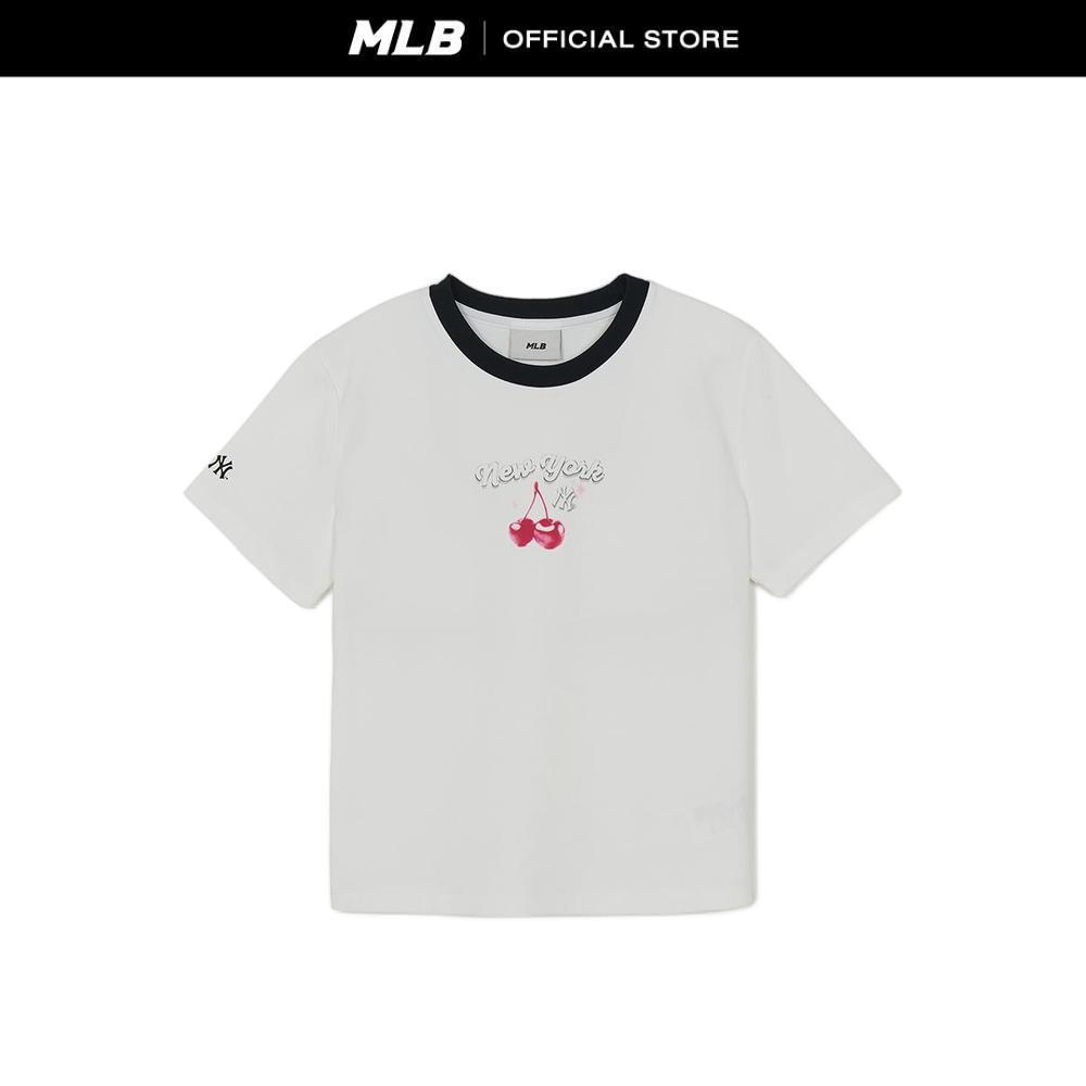 MLB เสื้อยืด ผู้หญิง Summer Fruits Lifestyle Slim Semi Crop Ringer T-Shirts รุ่น 3FTSN6363 50WHS สีขาว