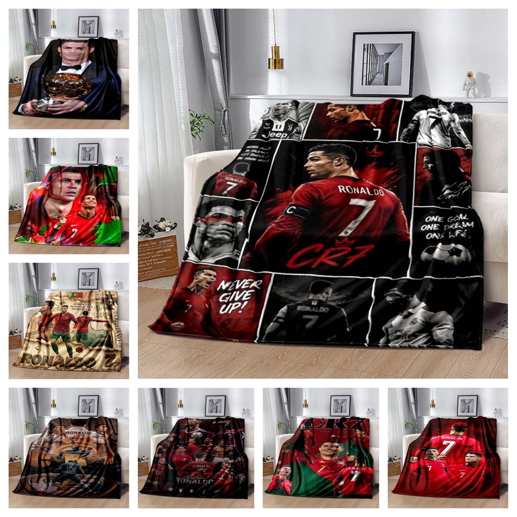 World Cup Football CR7 Flannel ผ้าห่ม Fuzzy Warm สําหรับเตียงหอพักตกแต่งบ้านโยนผ้าห่มวันหยุด Gift-13