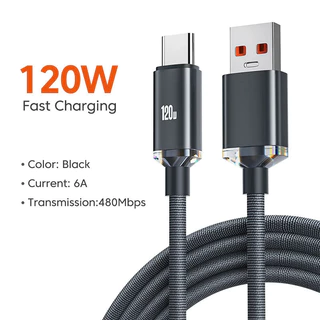 120W 6A Fast Charging Type C Data Braid สําหรับ Samsung Super Quickly Charger USB-A สายไฟ