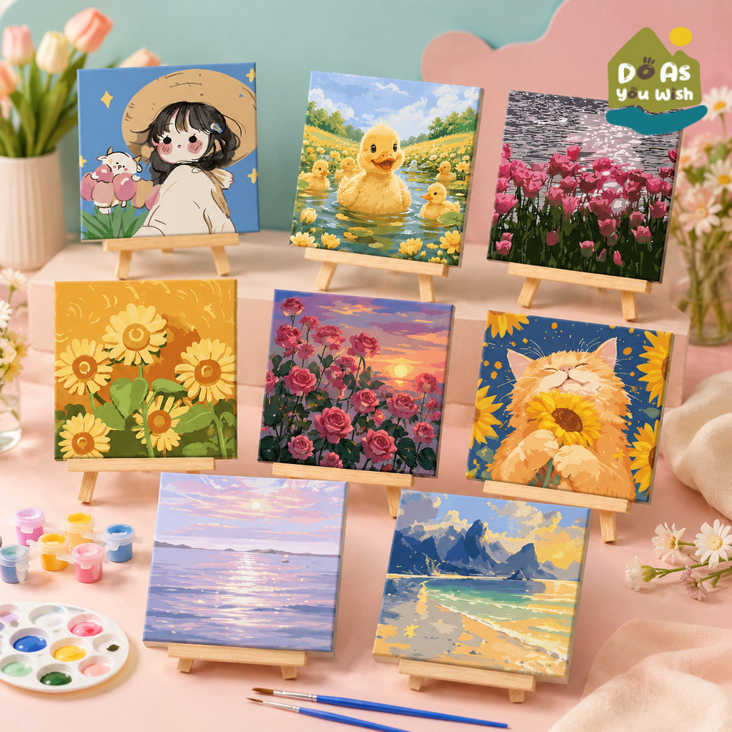 [มีเฟรม] 20*20 ซม ระบายสีตามตัวเลข ภาพวาดตกแต่งอะคริลิก ของเล่นวาดภาพ ของขวัญเด็ก กระตุ้นจินตนาการ DIY พร้อมสีและพู่กัน