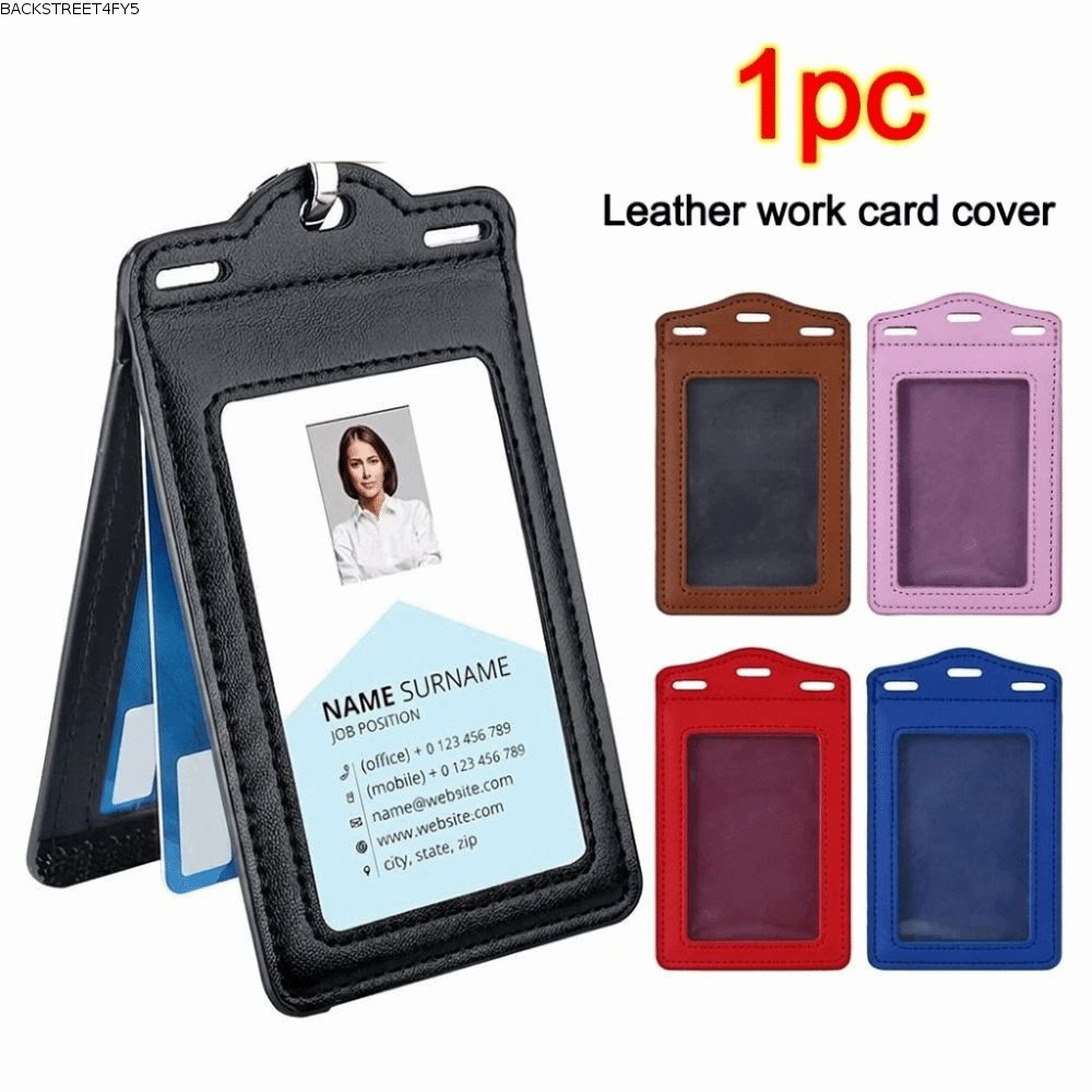 BACKSTAGERET4FC3 ID Card Holder, with Card Slots Tri-fold Badge Holder, ทนทาน PU หนังโปร่งใสผู้ถือบัตรสําหรับ ID การ์ดชื่อธุรกิจแท็กนักเรียน