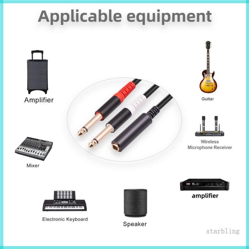 6.35mm 1/4 inch Stereo Female to 2 Dual 6.35mm Male Splitter Cable  Cord